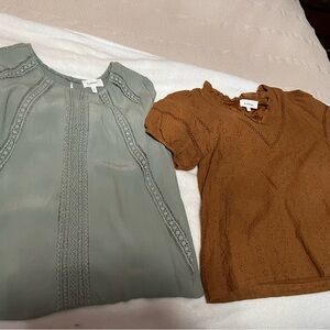 Set of 2 embroidery Detail Tops Set - Sage and Brown